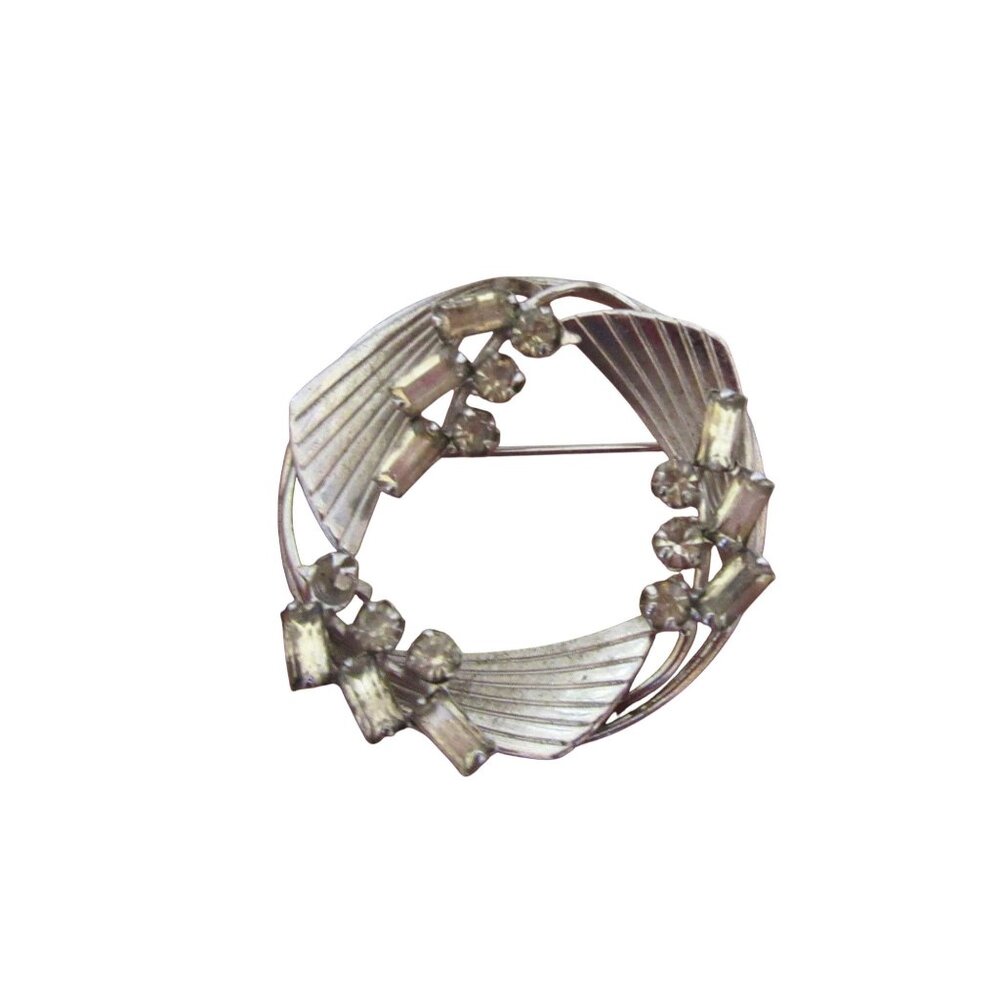 Vintage Marked Carl Art Sterling Silver w Rhinestones Brooch Pin